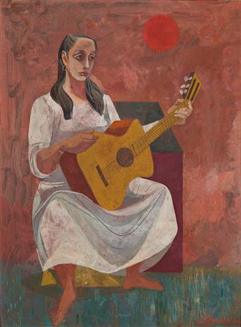 ANTON REFREGIER Seated Woman with a Guitar.